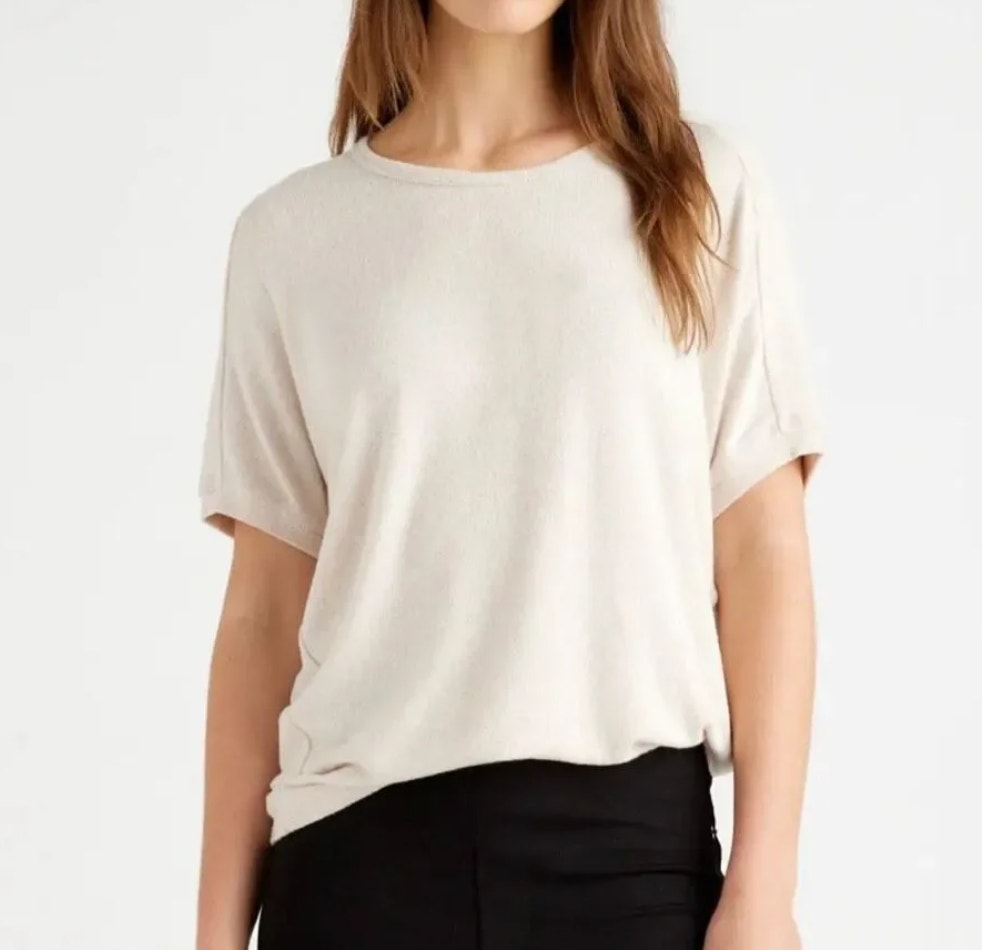 Quince Brushed Short Sleeve Lounge Tee In Heather Oatmeal (L)
